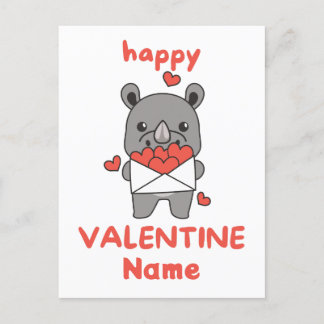 Happy Valentine's Day cute Rhino Postcard