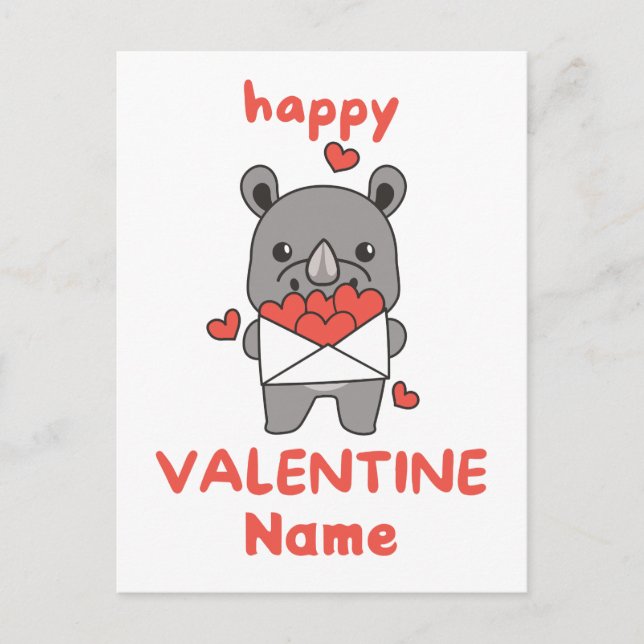 Happy Valentine's Day cute Rhino Postcard (Front)