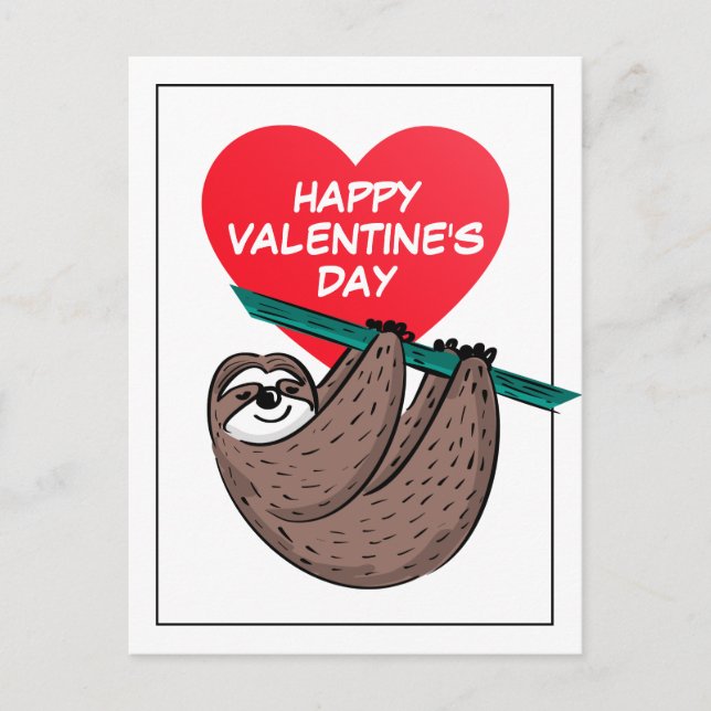 Happy Valentine's Day | Cute Sloth Postcard (Front)