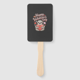 Happy Valentines Day Cute Sloth with Heart T-Shirt Hand Fan