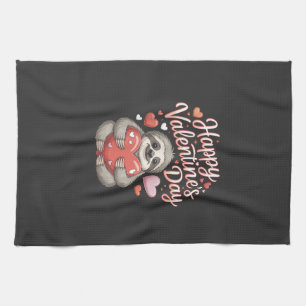 Happy Valentines Day Cute Sloth with Heart T-Shirt Kitchen Towel