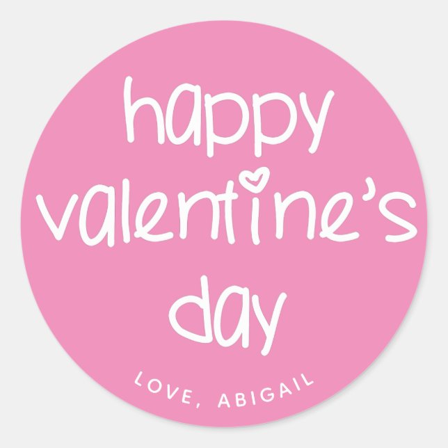 Happy Valentine's Day - Cute Typography  Classic Round Sticker (Front)