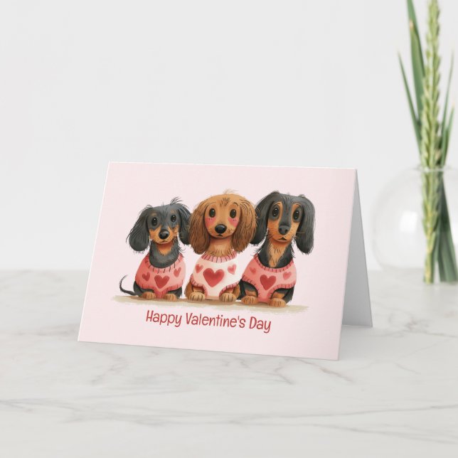 Happy Valentines Day Dachshund Dogs Holiday Card (Front)