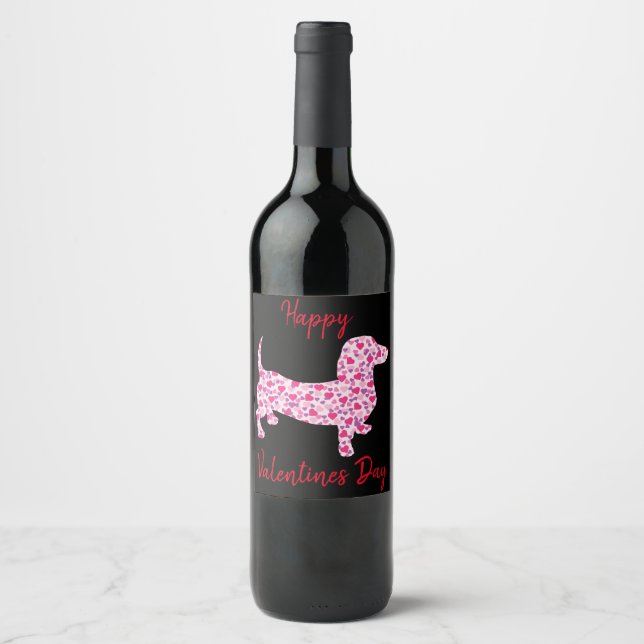 Happy Valentines Day Dachshund Wine Label (Front)