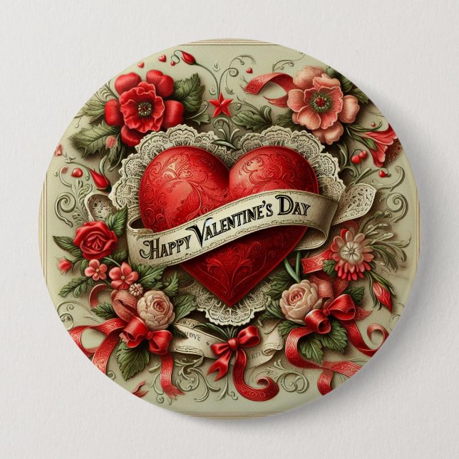 Happy Valentine's Day decorative illustration 4 Inch Round Button (Front)