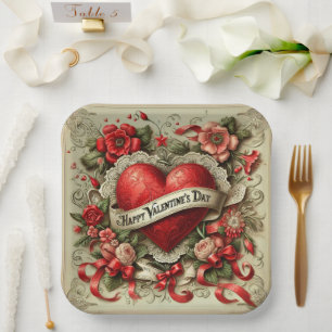 Happy Valentine's Day, Decorative Illustration, Paper Plate