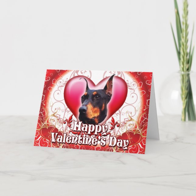 Happy Valentines Day Doberman Holiday Card (Front)