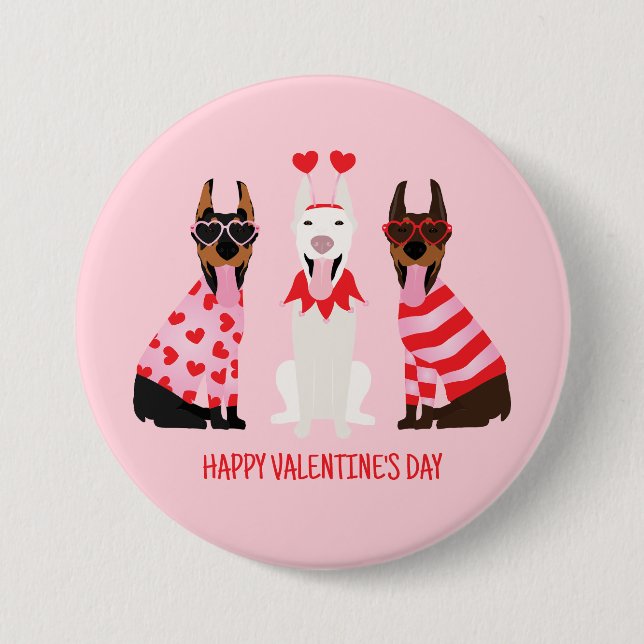 Happy Valentines Day Dobermann Dogs 3 Inch Round Button (Front)