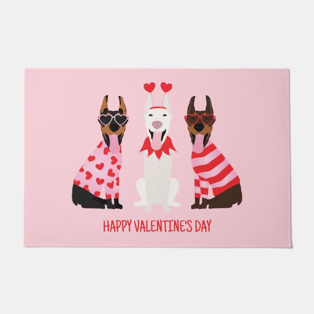 Happy Valentines Day Dobermann Dogs Doormat (Front)