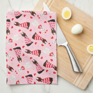 Happy Valentines Day Dobermann Dogs Kitchen Towel