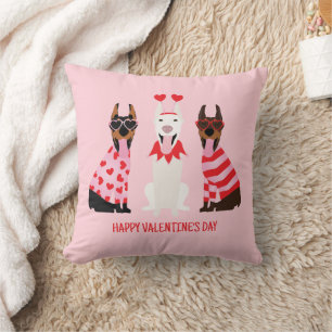 Happy Valentines Day Dobermann Dogs Throw Pillow