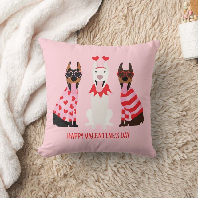 Happy Valentines Day Dobermann Dogs Throw Pillow (Blanket)