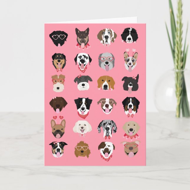 Happy Valentines Day Dog Face Pattern Card (Front)