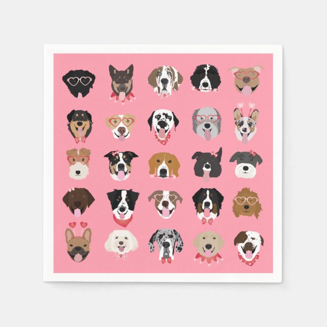 Happy Valentines Day Dog Face Pattern Napkin (Front)
