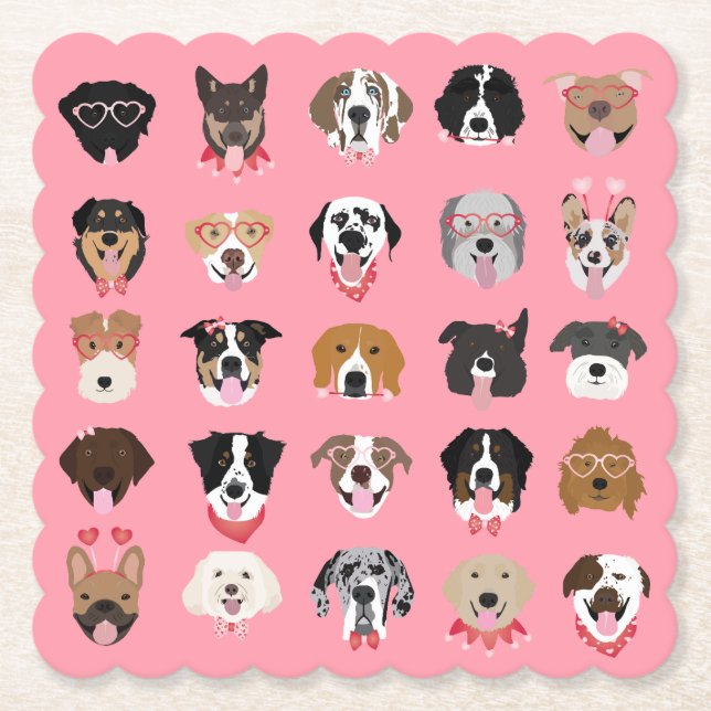 Happy Valentines Day Dog Face Pattern Paper Coaster (Front)
