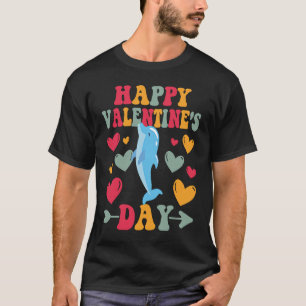 Happy Valentines Day Dolphin Heart Love Groovy T-Shirt