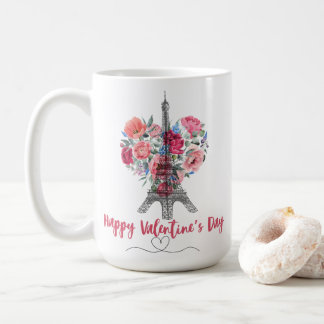 Happy Valentines Day|Eiffel Tower|Flowers heart Coffee Mug