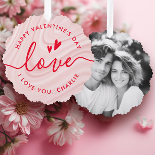 Happy Valentine's Day elegant blush pink and red Ornament Card