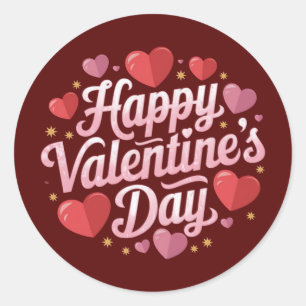 Happy Valentine's Day elegant script Pink hearts Classic Round Sticker
