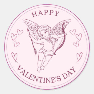 Happy Valentine's Day Elegant Script Pink Hearts Classic Round Sticker