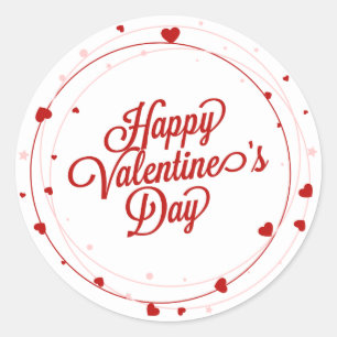 Happy Valentine's Day Elegant Script Pink Hearts  Classic Round Sticker
