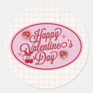 Happy Valentine's Day Elegant Script Pink Hearts  Classic Round Sticker