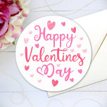 Happy Valentine's Day Elegant Script Pink Hearts Classic Round Sticker<br><div class="desc">Cute Valentine's Day stickers for your loving ones. You can TRANSFER this DESIGN on other Zazzle products and adjust it to fit most of the Zazzle items. You can also click EDIT USING DESIGN TOOL to change the background colour. Thank you for choosing our designs and stopping by the Standard...</div>