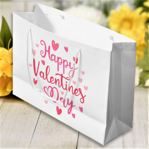 Happy Valentine's Day Elegant Script Pink Hearts Large Gift Bag
