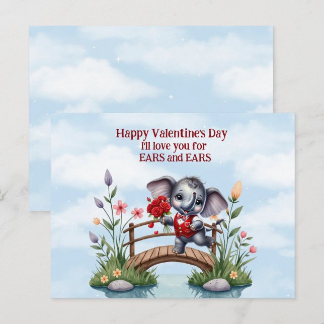Happy Valentine's Day Elephant Ears and Ears Holiday Postcard (Front/Back)