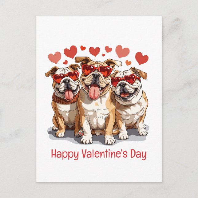 Happy Valentines Day English Bulldog Postcard (Front)