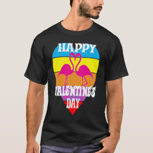 Happy Valentine's Day Flamingos Heart Pink Love Bi T-Shirt