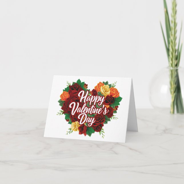 Happy Valentine's Day Floral Rose's Heart Card (Front)