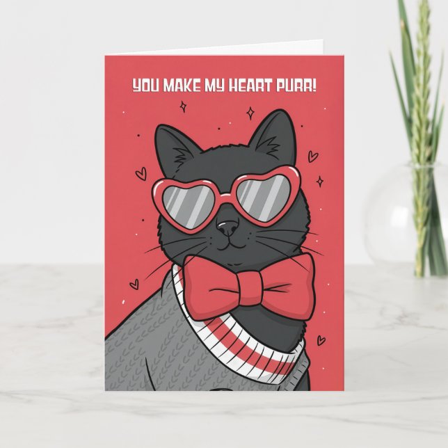 Happy Valentines Day For Anyone Love Cute Cat  Holiday Card (Front)