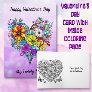 Happy Valentine's Day for Her   Coloring Page Card