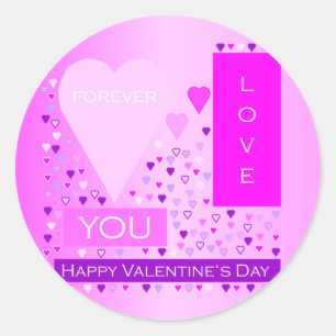 Happy Valentine's Day Forever Love Hearts Pink Classic Round Sticker