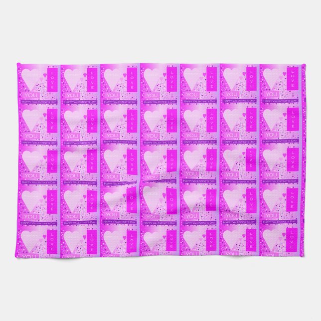 Happy Valentine's Day Forever Love Hearts Pink Kitchen Towel (Horizontal)