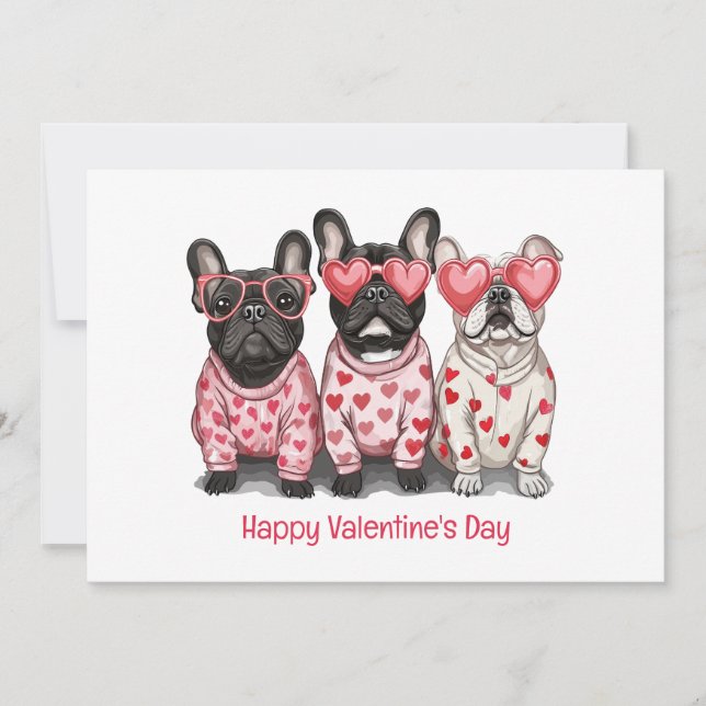 Happy Valentines Day French Bulldog Holiday Card (Front)
