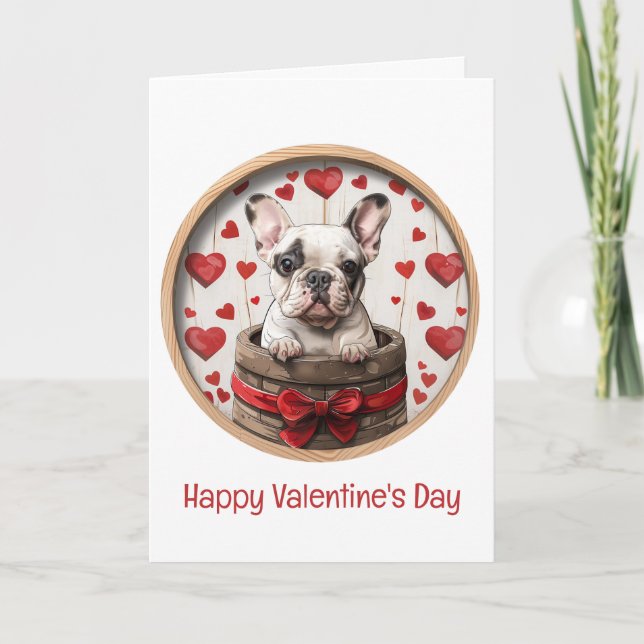 Happy Valentines Day French Bulldog Holiday Card (Front)