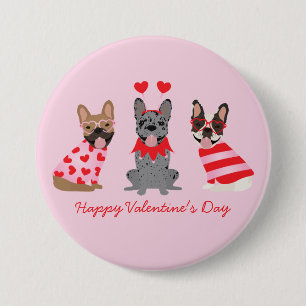 Happy Valentines Day French Bulldogs 3 Inch Round Button