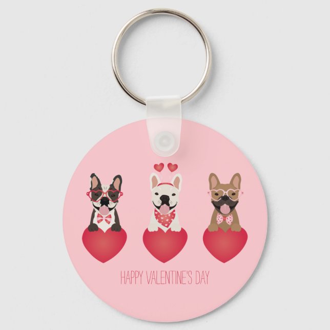 Happy Valentines Day French Bulldogs Keychain (Front)