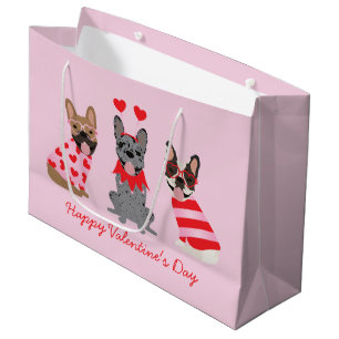 Happy Valentines Day French Bulldogs Large Gift Bag