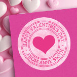 Happy Valentine's Day from custom Name pink Classic Round Sticker<br><div class="desc">Valentine's Day stickers with pink heart and text "Happy Valentine's Day" with custom name on a pink background. Use as envelope seals,  stickers for gifts and favours,  product packaging,  crafts and scrapbooking etc</div>