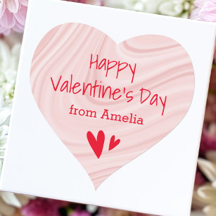 Happy Valentine's Day from Name pink satin swirls Heart Sticker