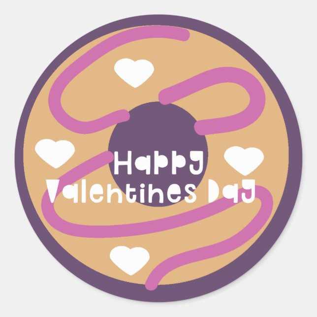 Happy Valentines Day Frosted Swirl Heart Doughnut Classic Round Sticker (Front)