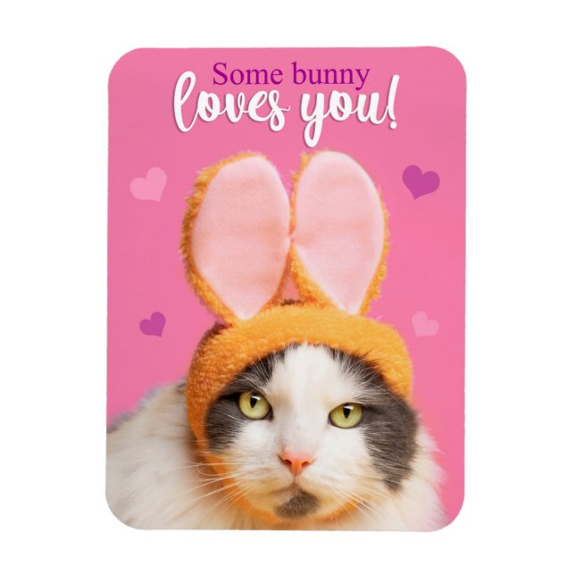 Happy Valentine's Day Funny Cat in Bunny Ears Magnet (Vertical)