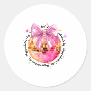 Happy Valentine's Day Funny Coquette Disco Ball Gi Classic Round Sticker