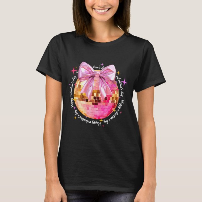 Happy Valentine's Day Funny Coquette Disco Ball Gi T-Shirt (Front)