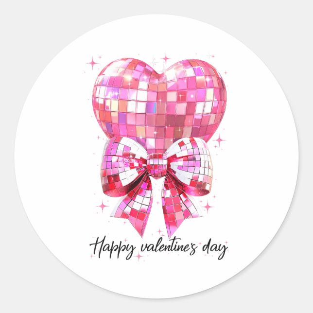 Happy Valentine's Day Funny Coquette Disco Ball He Classic Round Sticker (Front)