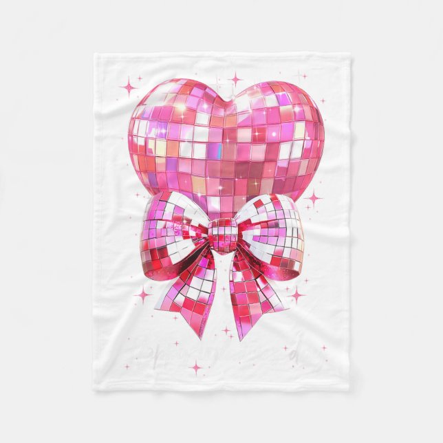Happy Valentine's Day Funny Coquette Disco Ball He Fleece Blanket (Front)