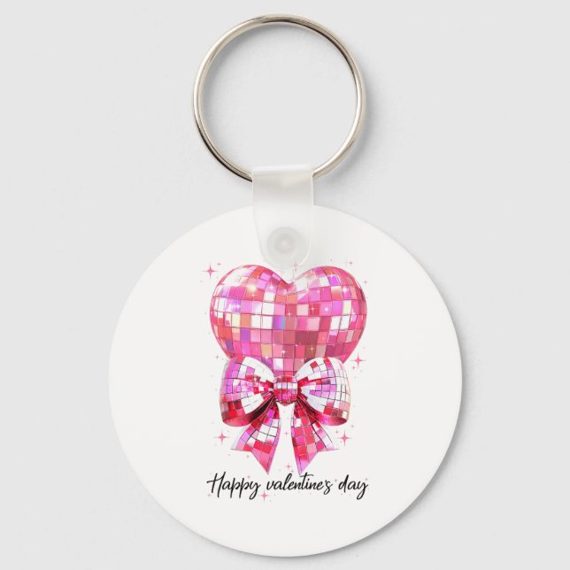 Happy Valentine's Day Funny Coquette Disco Ball He Keychain (Front)